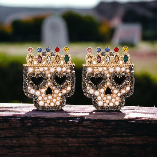 Rhinestone Skull Earrings - Halloween Earrings, Skeleton Earrings, Halloween Skull, Halloween Earrings, Sugar Skull, Day of the Dead - Rhythms of Grace Creative