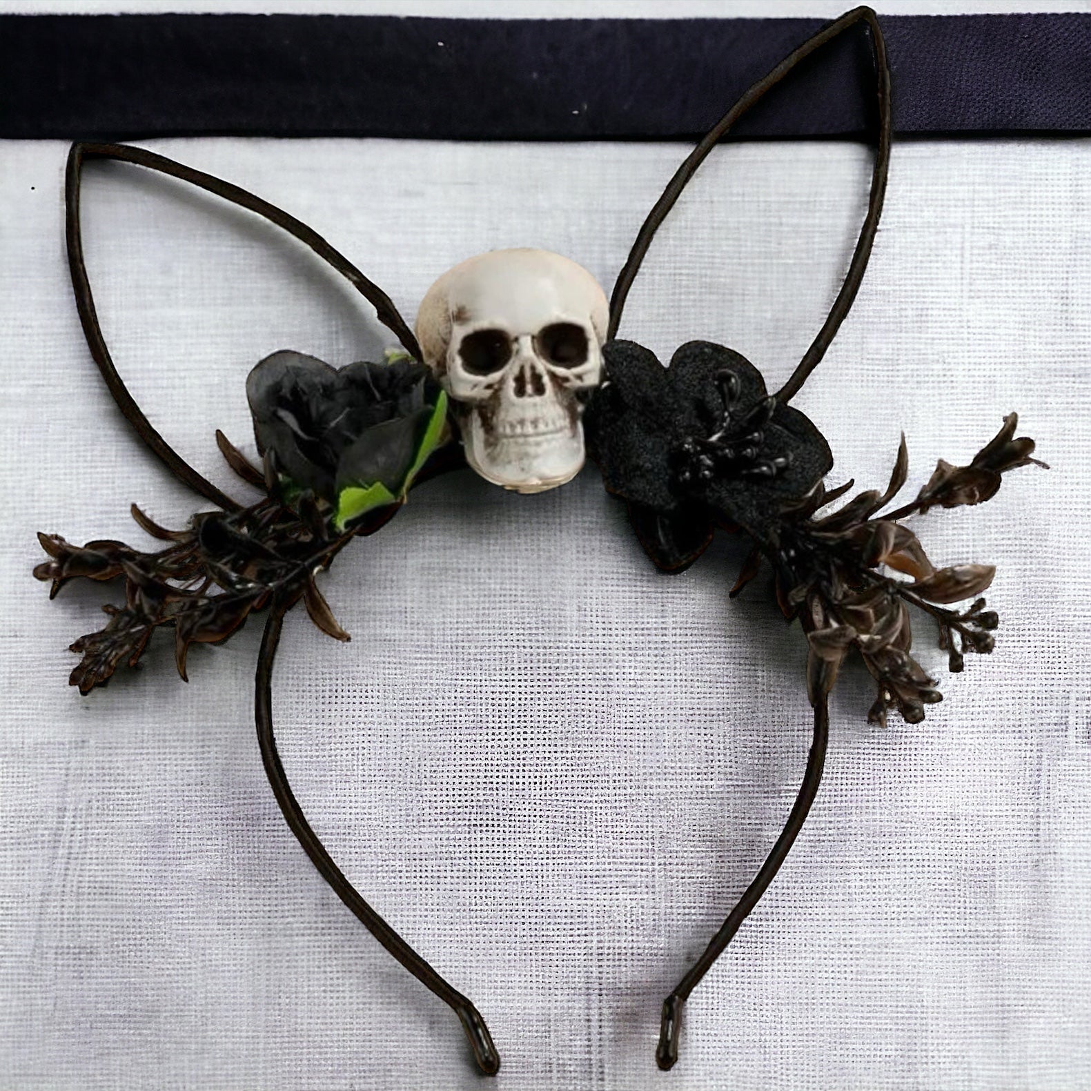 Halloween Headband - Handmade Headpiece, Halloween Headpiece, Skull Bow, Skull Headpiece - Rhythms of Grace Creative