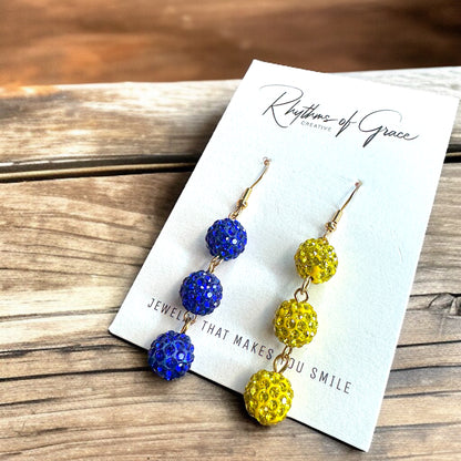 Sparkly Blue & Gold Dangle Earrings – Covington High Inspired – Mismatched Glam! ✨