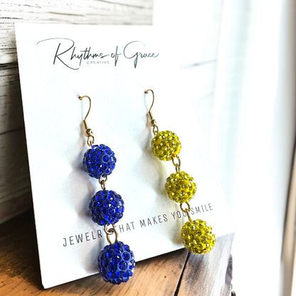 Sparkly Blue & Gold Dangle Earrings – Covington High Inspired – Mismatched Glam! ✨