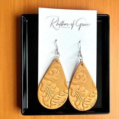 Embossed Leather Teardrop Earrings – Boho Beauty Meets Western Charm 🤎 - Rhythms of Grace Creative