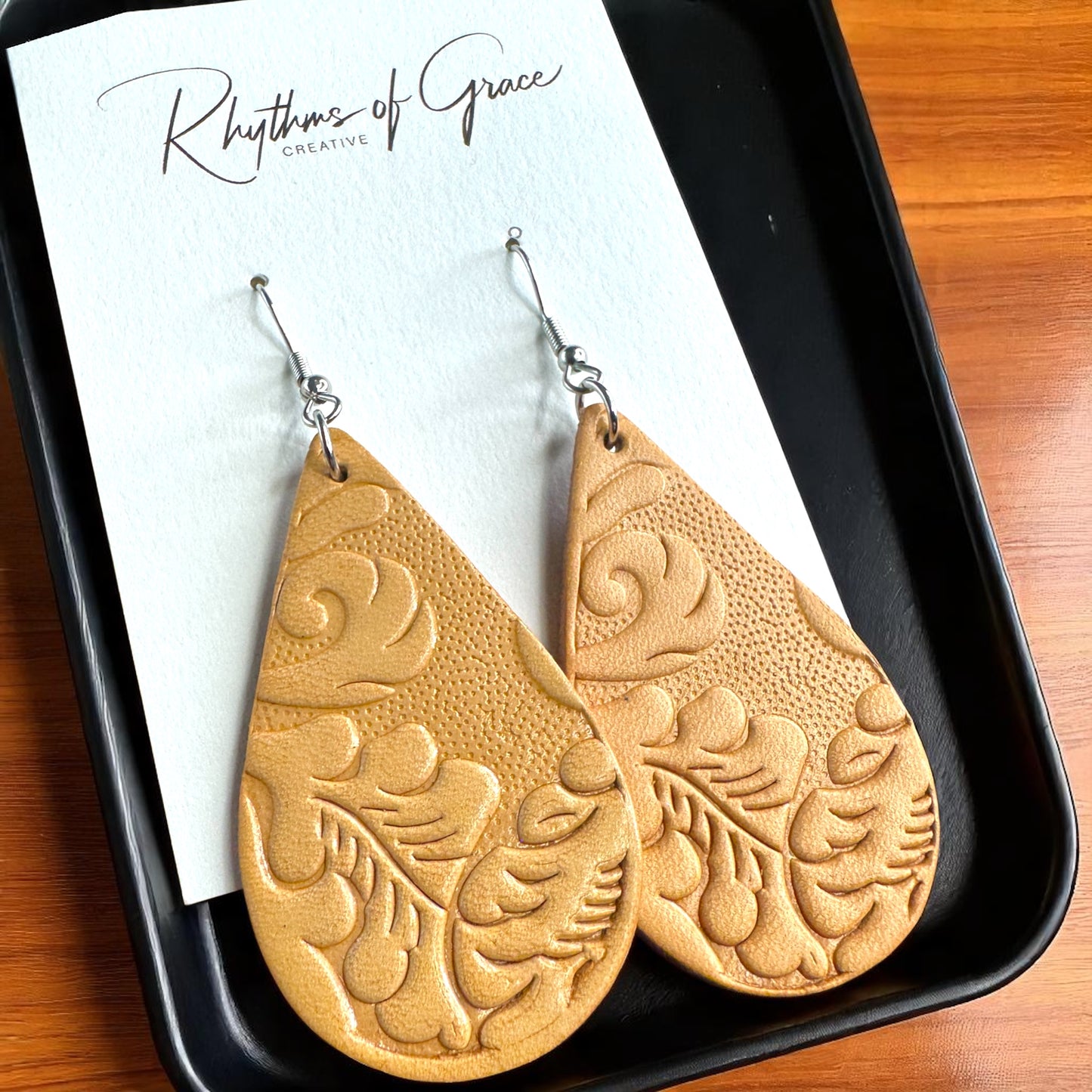 Embossed Leather Teardrop Earrings – Boho Beauty Meets Western Charm 🤎 - Rhythms of Grace Creative