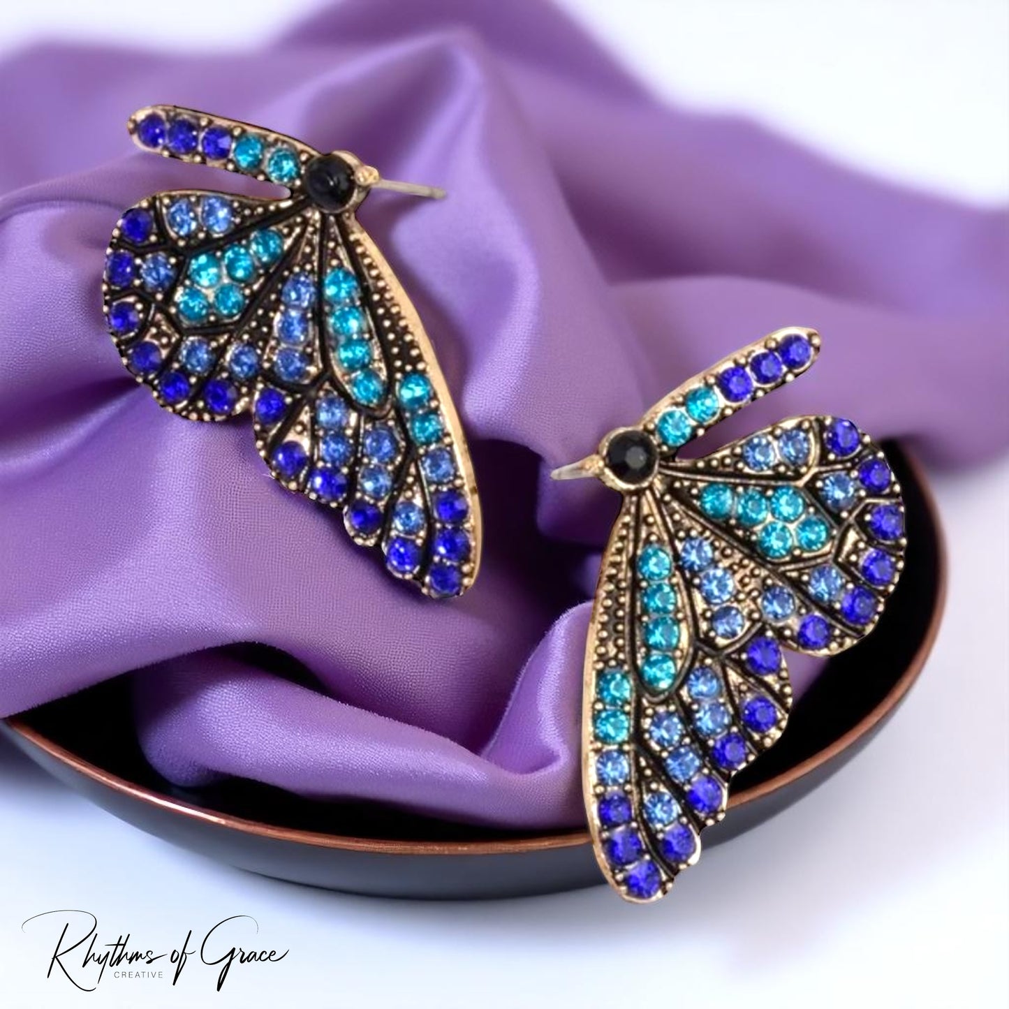Sparkling Blue Rhinestone Butterfly Wing Earrings – Oversized Glam!