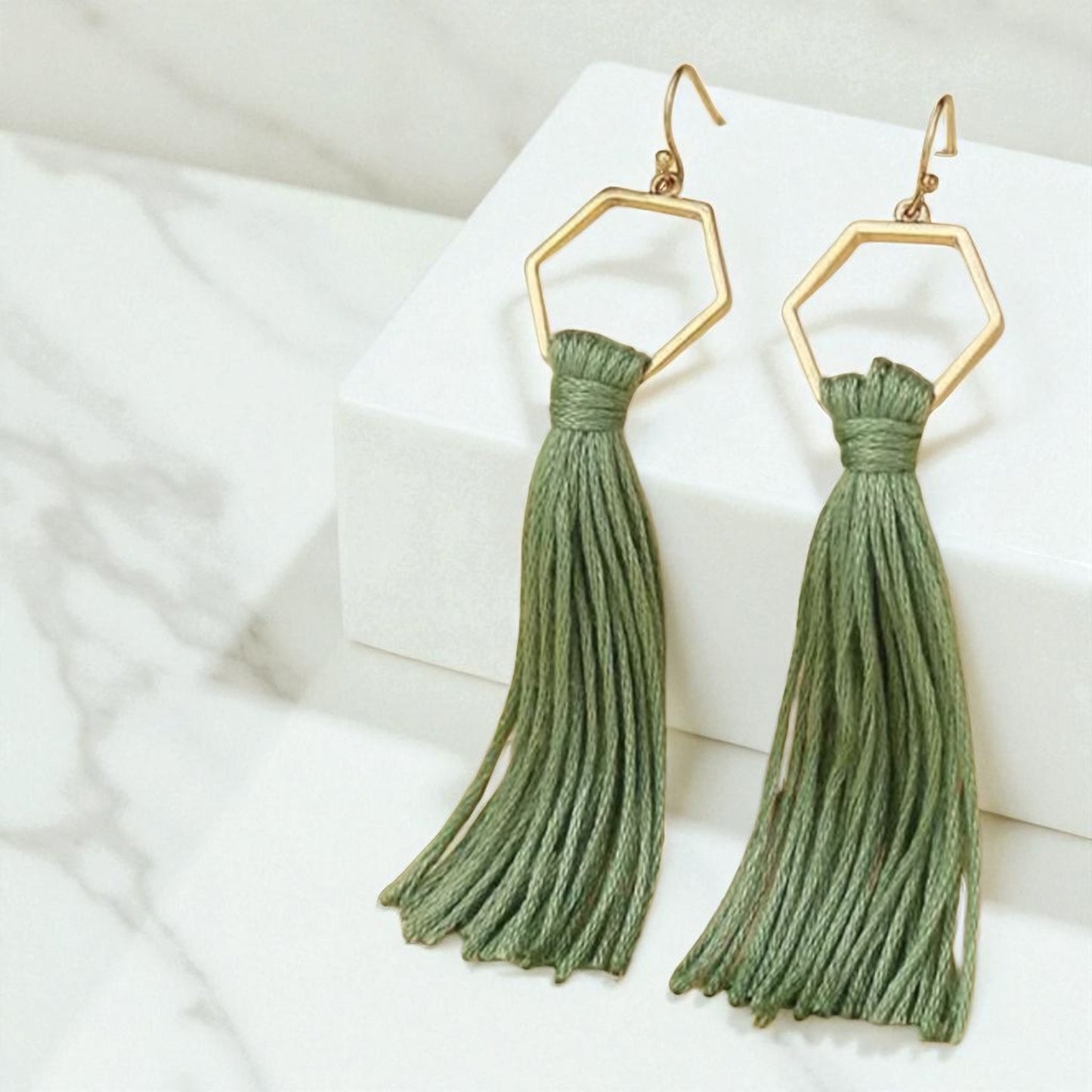 Boho Tassel Dangle Earrings – Sage Green or Black | Western Chic Jewelry