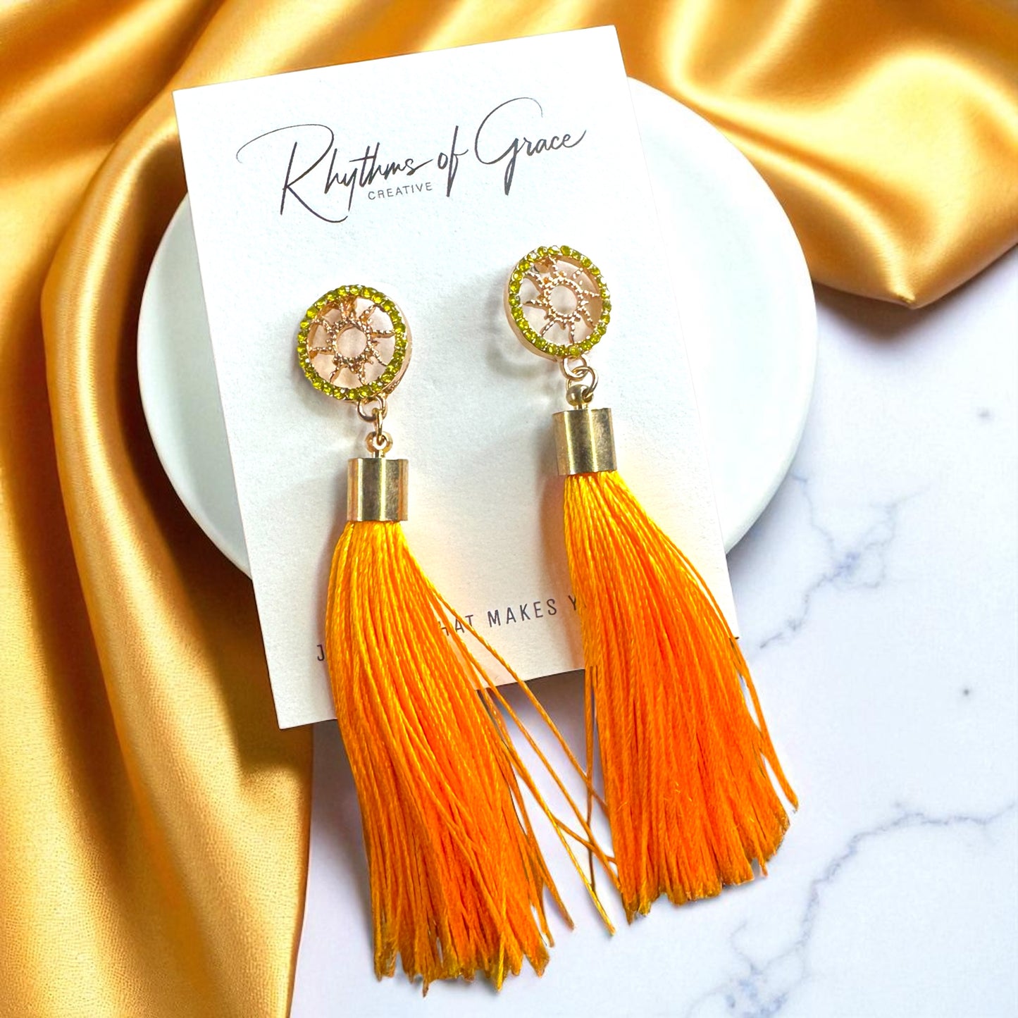Shine Bright with Our Gold Tassel & Rhinestone Teardrop Dangle Earrings ✨