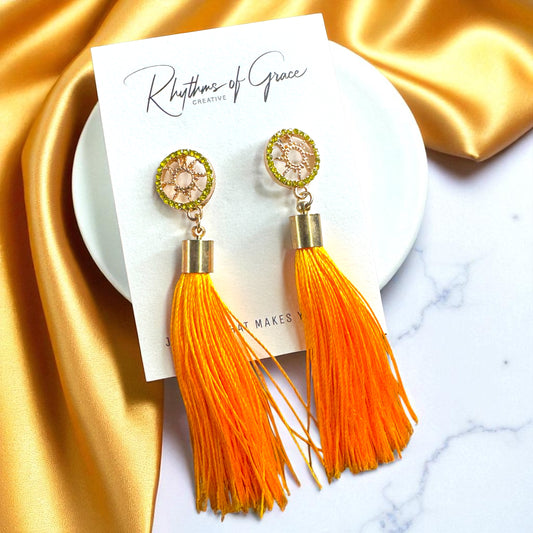 Shine Bright with Our Gold Tassel & Rhinestone Teardrop Dangle Earrings ✨