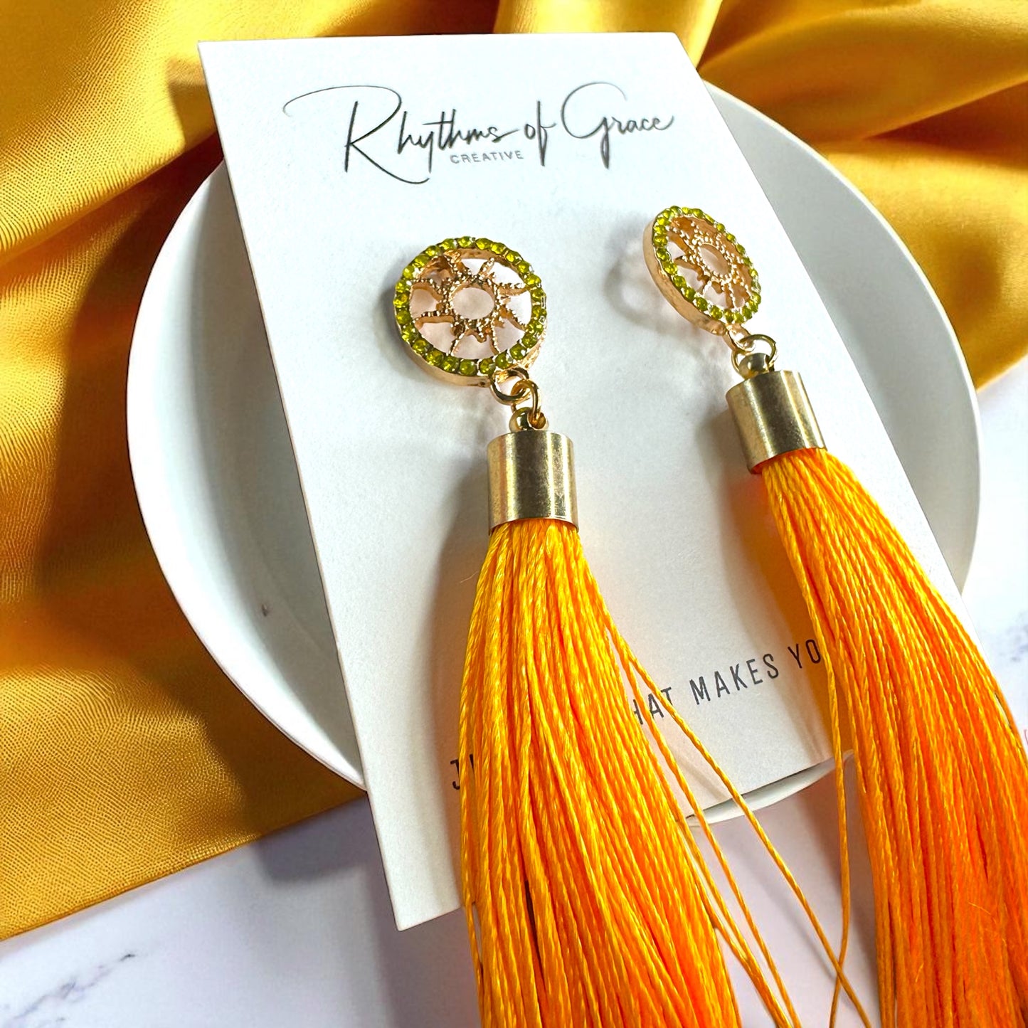 Shine Bright with Our Gold Tassel & Rhinestone Teardrop Dangle Earrings ✨