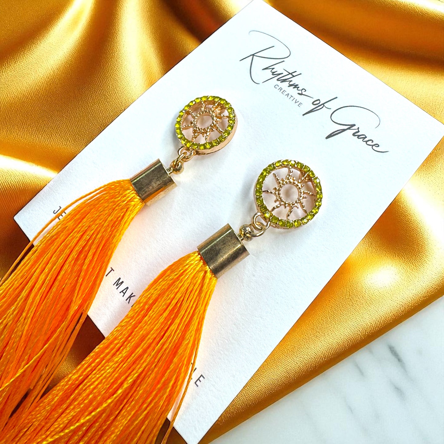 Shine Bright with Our Gold Tassel & Rhinestone Teardrop Dangle Earrings ✨