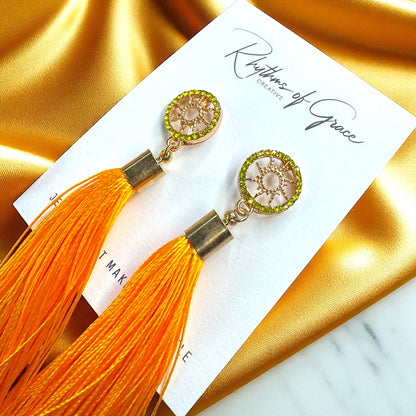 Shine Bright with Our Gold Tassel & Rhinestone Teardrop Dangle Earrings ✨