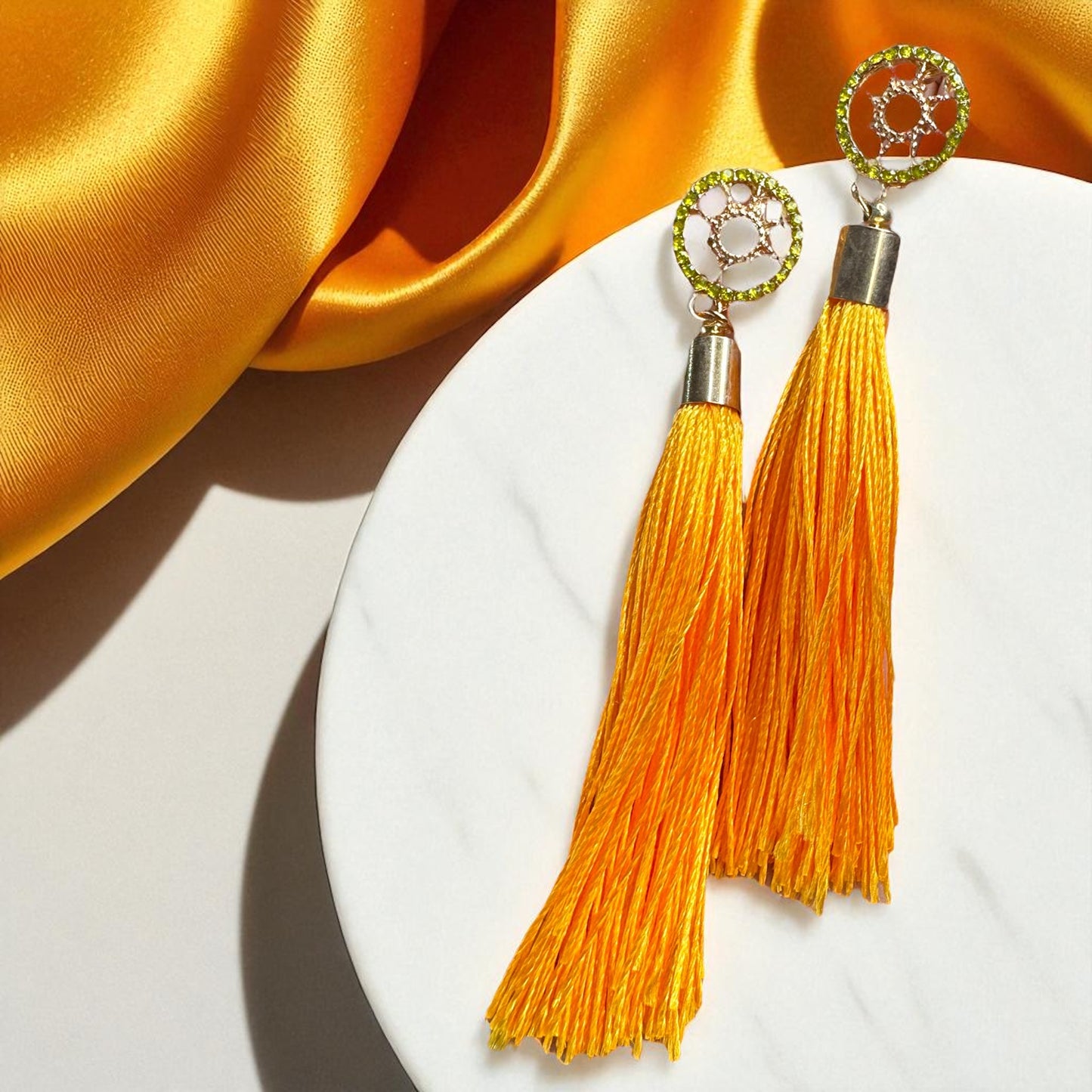Shine Bright with Our Gold Tassel & Rhinestone Teardrop Dangle Earrings ✨
