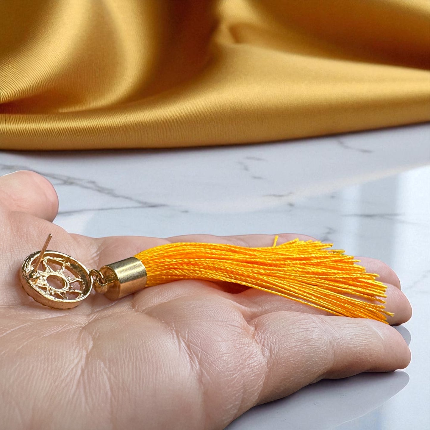 Shine Bright with Our Gold Tassel & Rhinestone Teardrop Dangle Earrings ✨