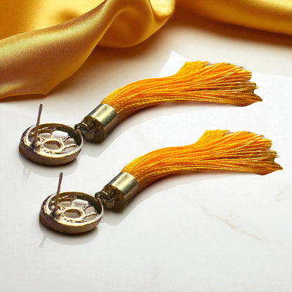 Shine Bright with Our Gold Tassel & Rhinestone Teardrop Dangle Earrings ✨