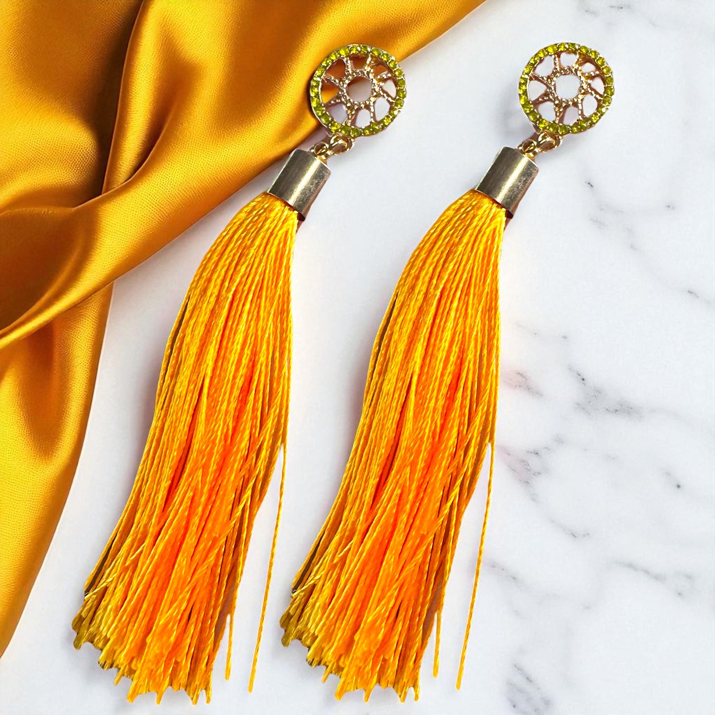 Shine Bright with Our Gold Tassel & Rhinestone Teardrop Dangle Earrings ✨