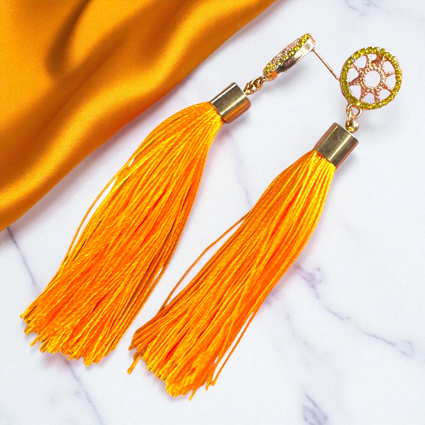 Shine Bright with Our Gold Tassel & Rhinestone Teardrop Dangle Earrings ✨