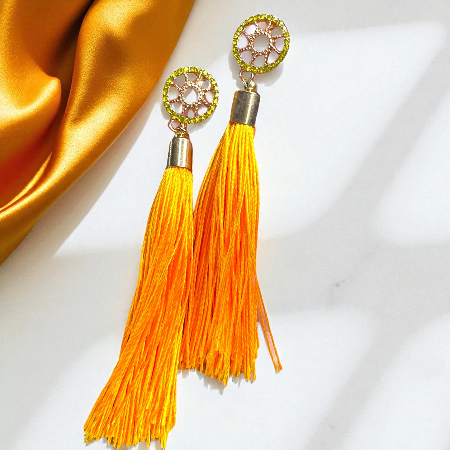 Shine Bright with Our Gold Tassel & Rhinestone Teardrop Dangle Earrings ✨
