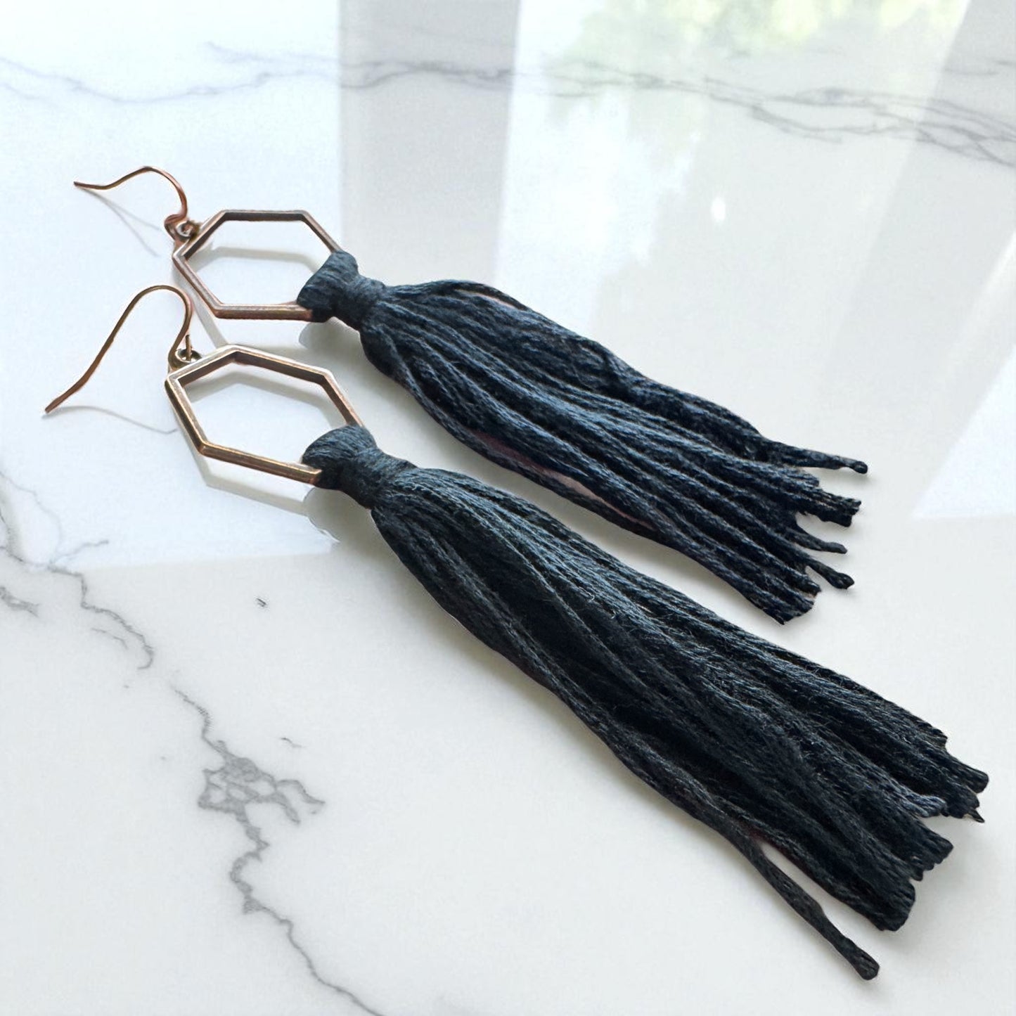 Boho Tassel Dangle Earrings – Sage Green or Black | Western Chic Jewelry