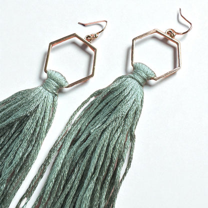 Boho Tassel Dangle Earrings – Sage Green or Black | Western Chic Jewelry