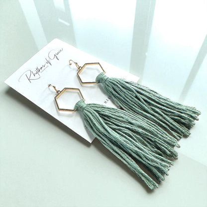 Boho Tassel Dangle Earrings – Sage Green or Black | Western Chic Jewelry