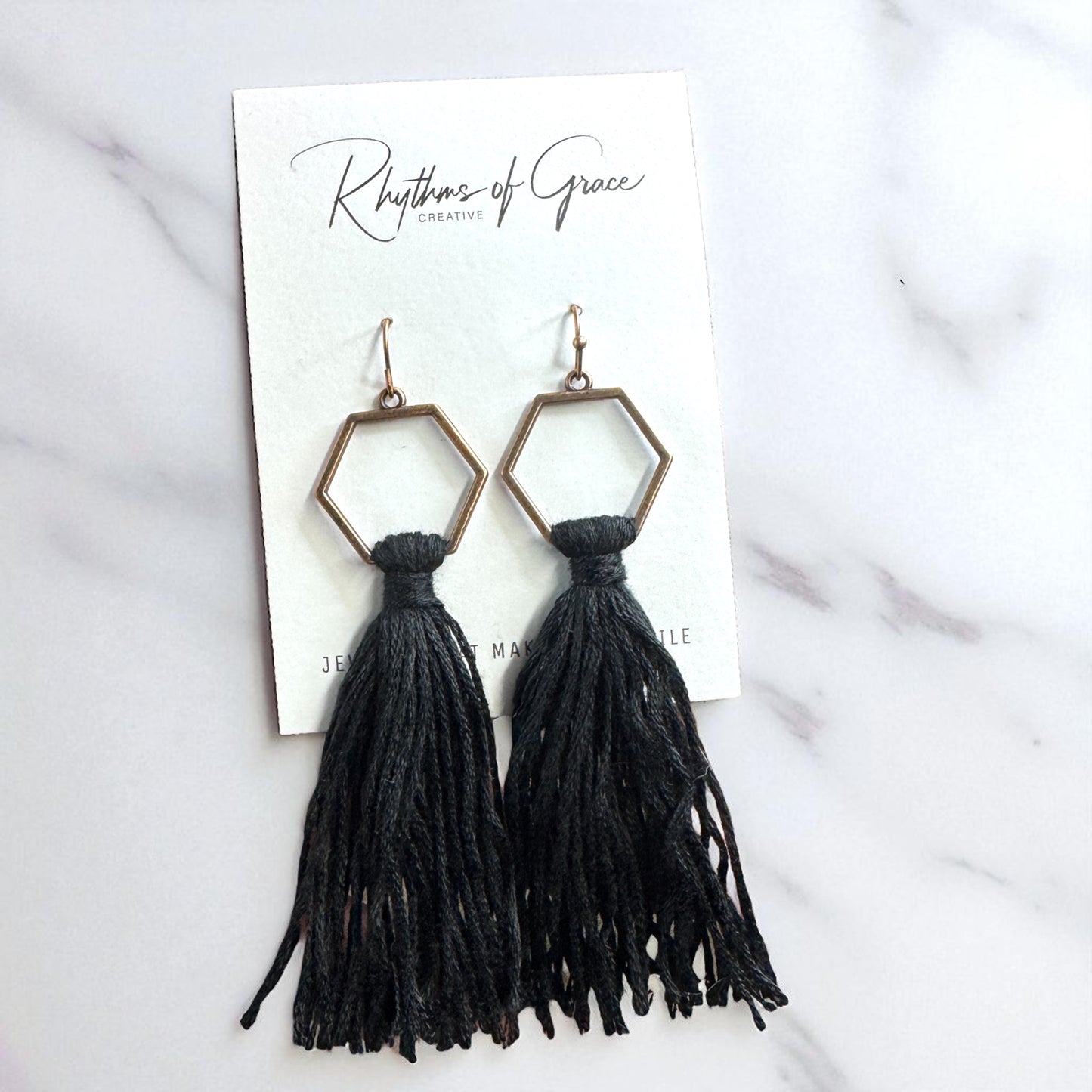 Boho Tassel Dangle Earrings – Sage Green or Black | Western Chic Jewelry