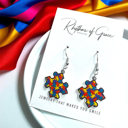 Brighten Your Look with Autism Awareness Puzzle Piece Earrings – Colorful, Meaningful & Lightweight!