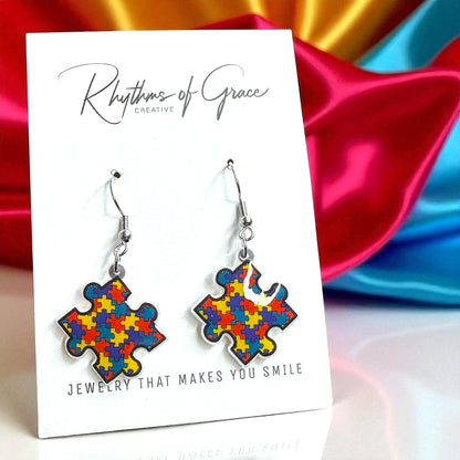 Brighten Your Look with Autism Awareness Puzzle Piece Earrings – Colorful, Meaningful & Lightweight!
