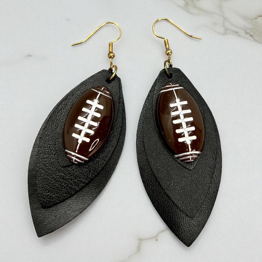 Black Layered Football Charm Earrings
