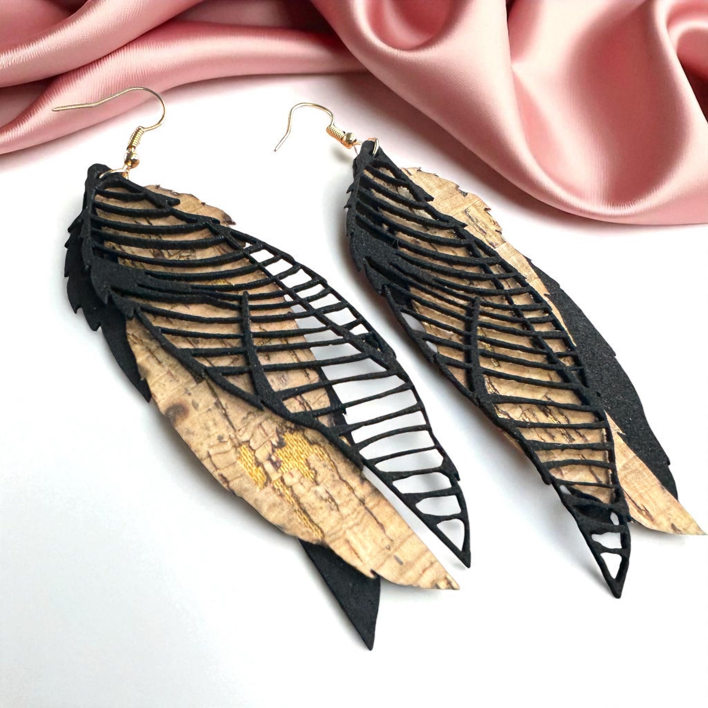Western Cork & Leather Dangle Earrings – Longhorn or Feather | Boho Rodeo Jewelry