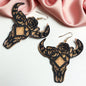 Western Cork & Leather Dangle Earrings – Longhorn or Feather | Boho Rodeo Jewelry