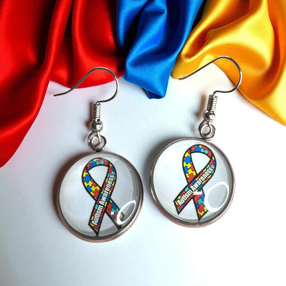 Autism Awareness Dangle Earrings –  2 Colorful Cabochon Designs
