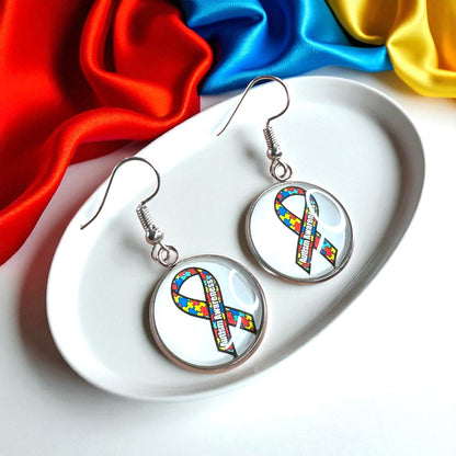 Autism Awareness Dangle Earrings –  2 Colorful Cabochon Designs