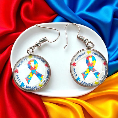 Autism Awareness Dangle Earrings –  2 Colorful Cabochon Designs