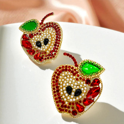 Sparkle into Back-to-School Season: Oversized Rhinestone Apple Dangle Earrings 🍎