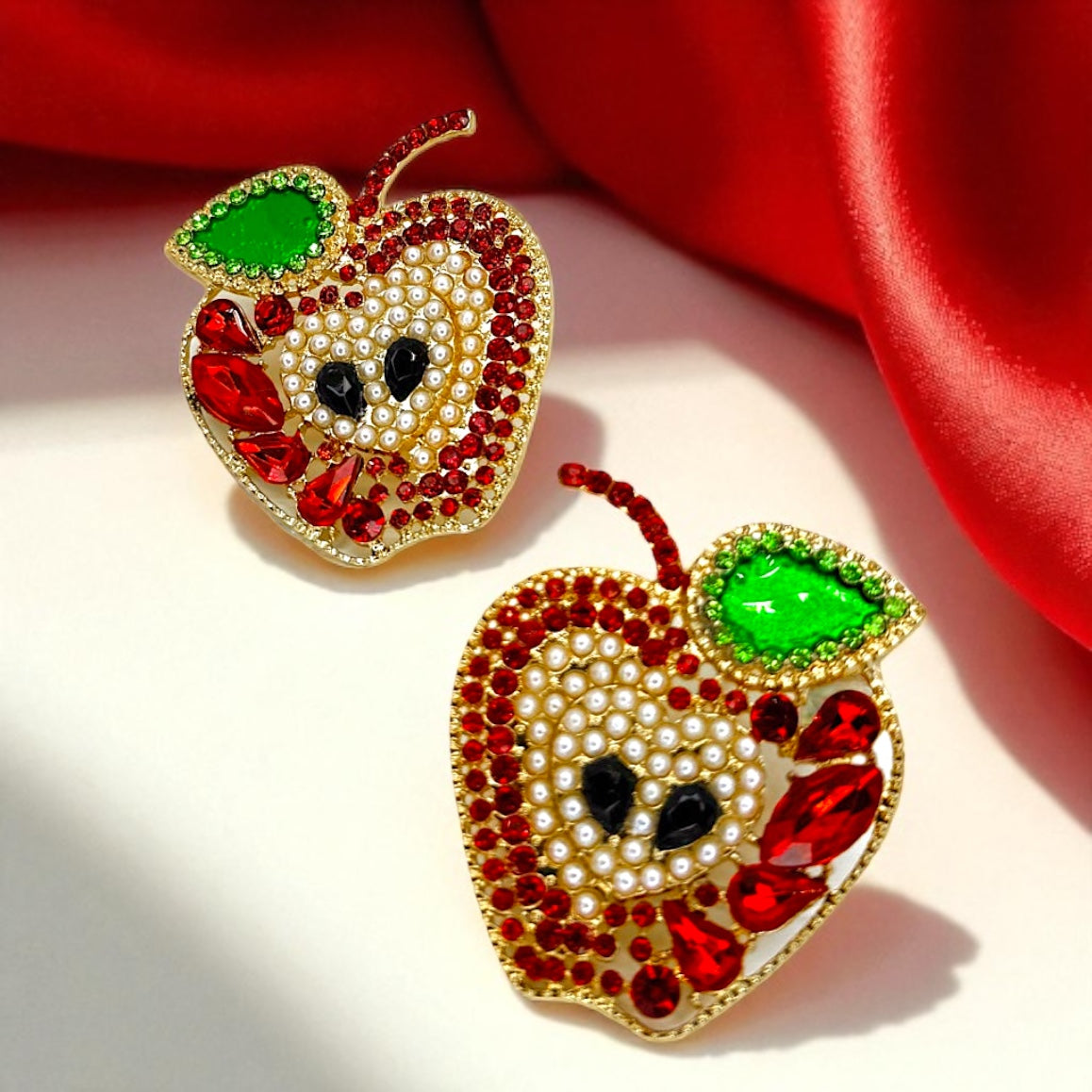 Sparkle into Back-to-School Season: Oversized Rhinestone Apple Dangle Earrings 🍎