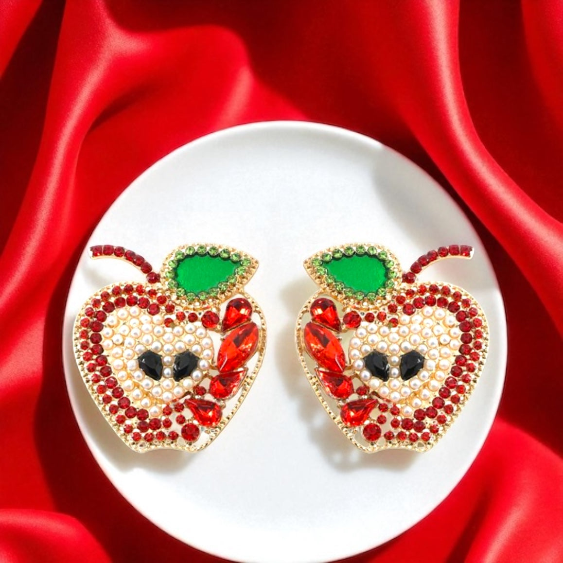 Sparkle into Back-to-School Season: Oversized Rhinestone Apple Dangle Earrings 🍎