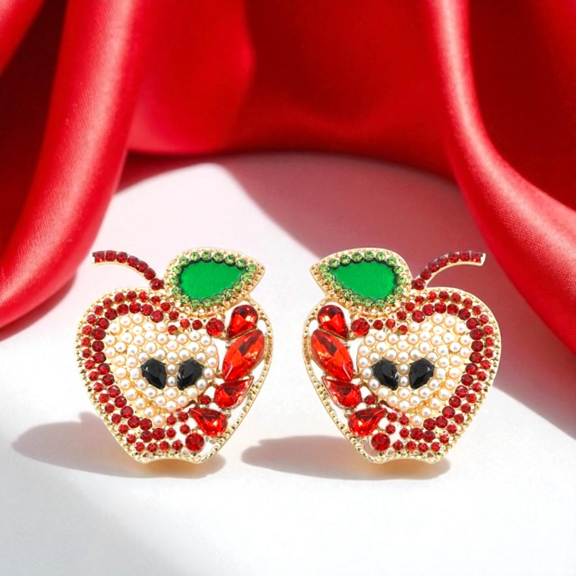 Sparkle into Back-to-School Season: Oversized Rhinestone Apple Dangle Earrings 🍎