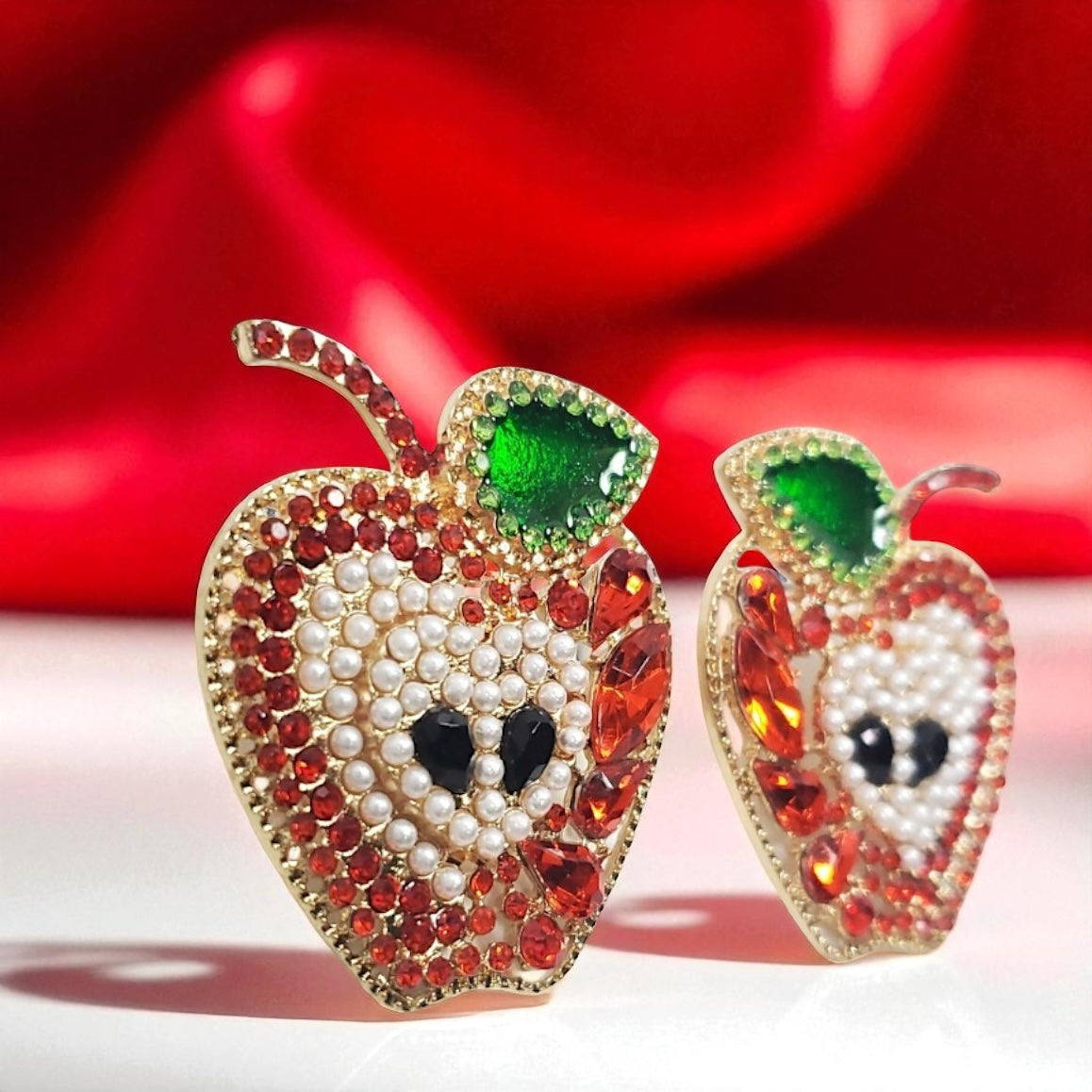 Sparkle into Back-to-School Season: Oversized Rhinestone Apple Dangle Earrings 🍎