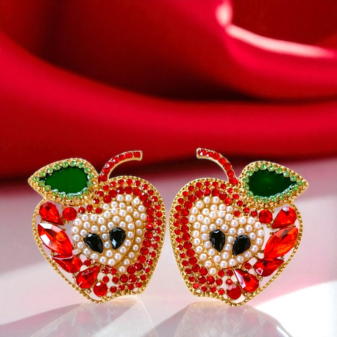 Sparkle into Back-to-School Season: Oversized Rhinestone Apple Dangle Earrings 🍎
