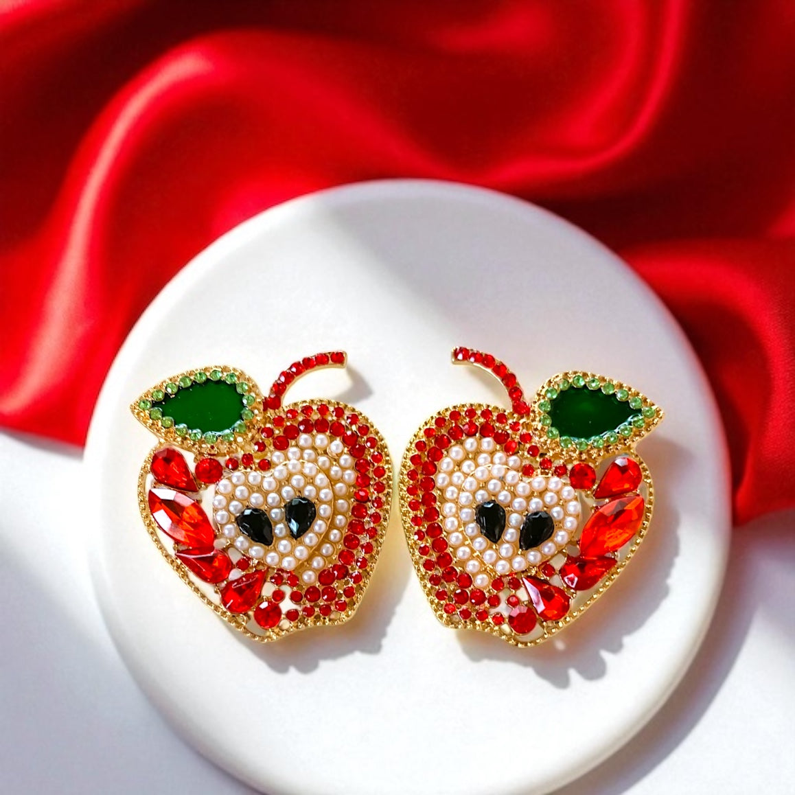 Sparkle into Back-to-School Season: Oversized Rhinestone Apple Dangle Earrings 🍎