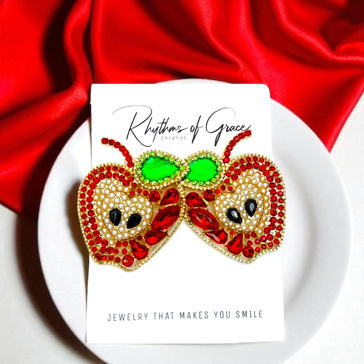 Sparkle into Back-to-School Season: Oversized Rhinestone Apple Dangle Earrings 🍎