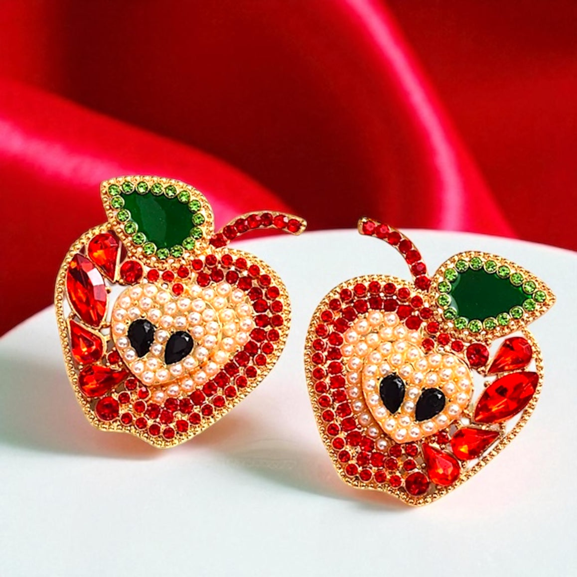 Sparkle into Back-to-School Season: Oversized Rhinestone Apple Dangle Earrings 🍎
