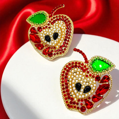 Sparkle into Back-to-School Season: Oversized Rhinestone Apple Dangle Earrings 🍎