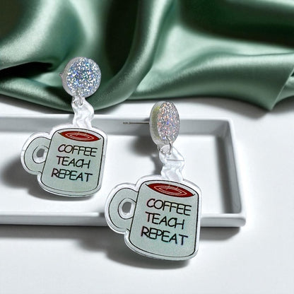 Coffee Teach Repeat Earrings – Caffeinated Style for Every Teacher! ☕