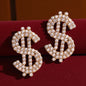 Sparkling Dollar Sign Shaped Earrings - 1.4 x 1 inches, Money