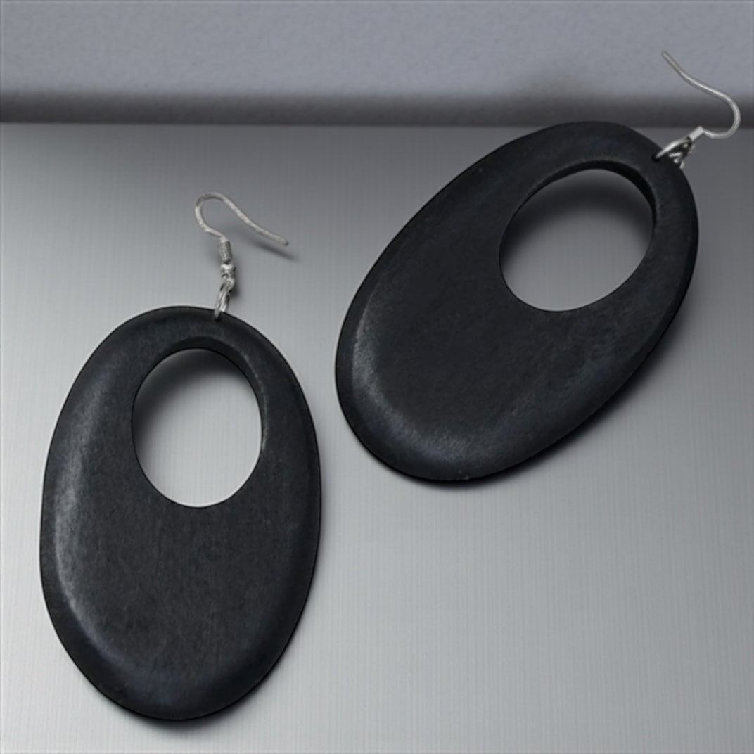Go Big & Boho: Black Wooden Oval Dangle Earrings - Rhythms of Grace Creative