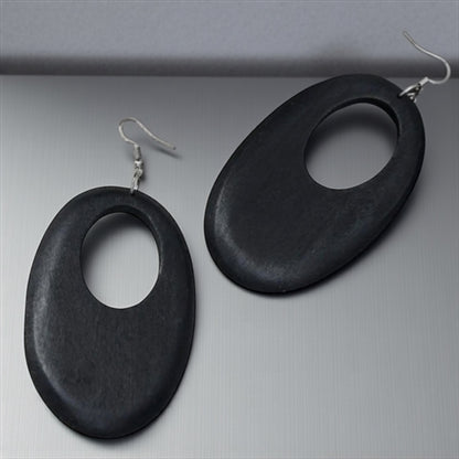 Go Big & Boho: Black Wooden Oval Dangle Earrings - Rhythms of Grace Creative