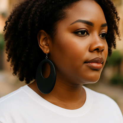 Go Big & Boho: Black Wooden Oval Dangle Earrings - Rhythms of Grace Creative