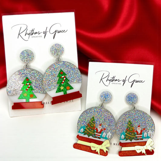 Shake Up Some Holiday Cheer – Snowglobe Dangle Earrings! ❄️🎄