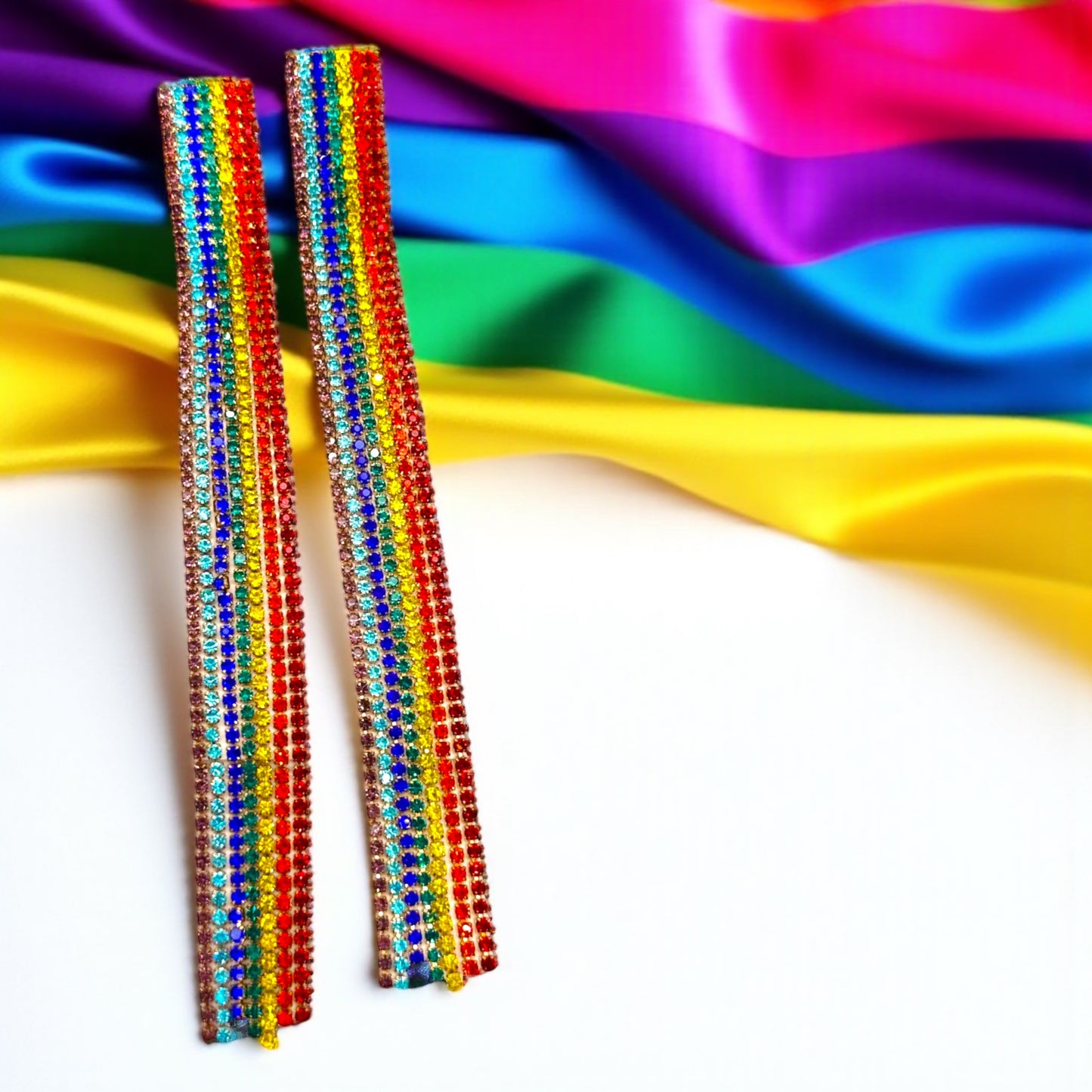 Catch the Rainbow: Oversized Rhinestone Dangle Earrings! 🌈