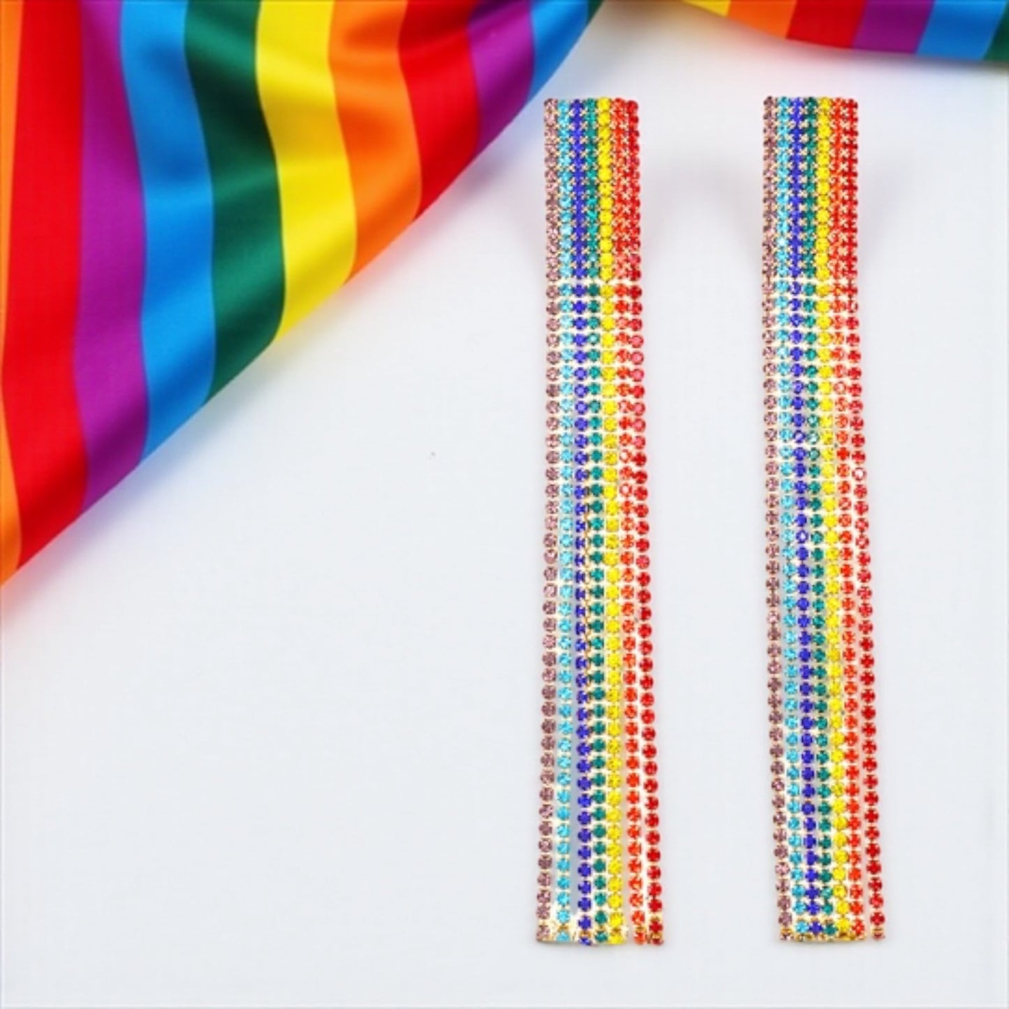 Catch the Rainbow: Oversized Rhinestone Dangle Earrings! 🌈
