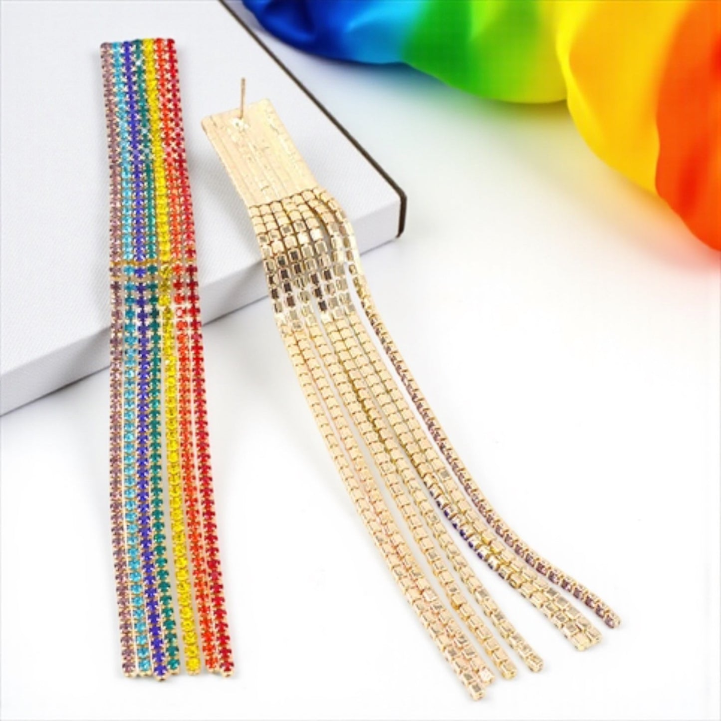 Catch the Rainbow: Oversized Rhinestone Dangle Earrings! 🌈
